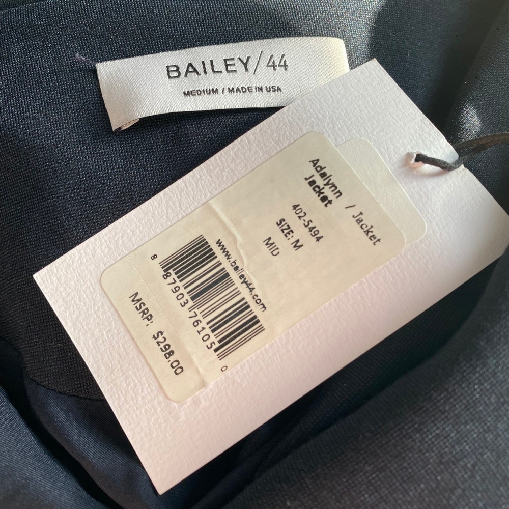 NEW Bailey 44 Adalynn Jacket Midnight Navy Blue Ruched Sleeve Blazer Medium - Picture 3 of 3